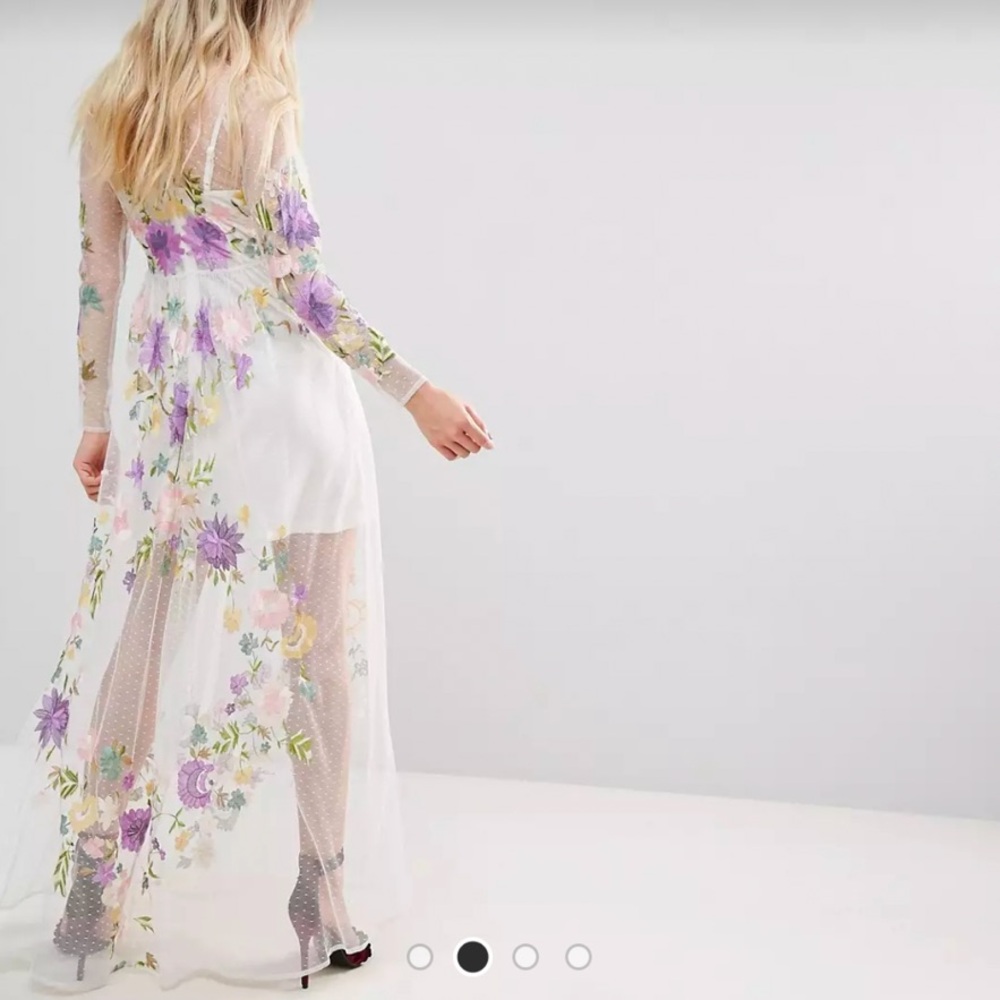 ASOS premium embroidered mesh maxi Floral  Sheer Dress
